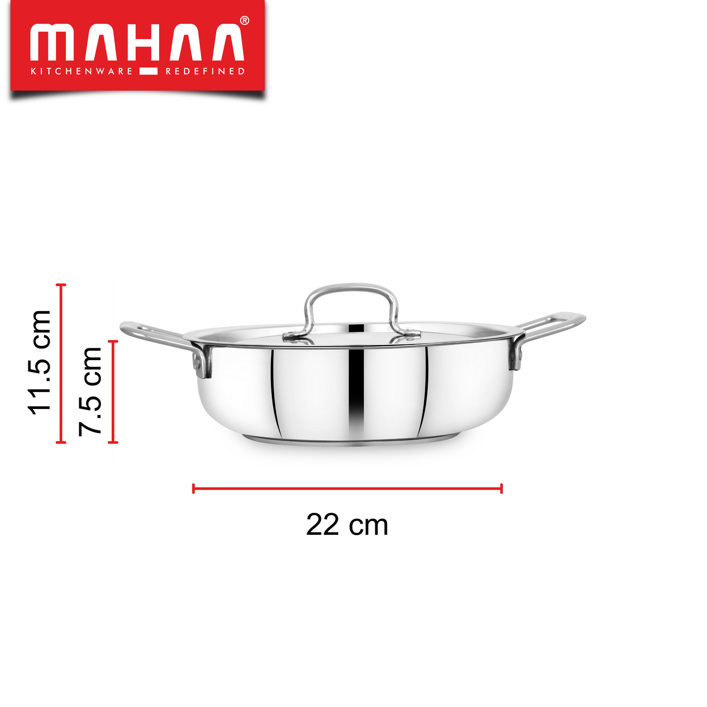 Avanti Kadai- Encapsulated Triply Bottom with Lid - Induction and Gas compatible (15% Off)