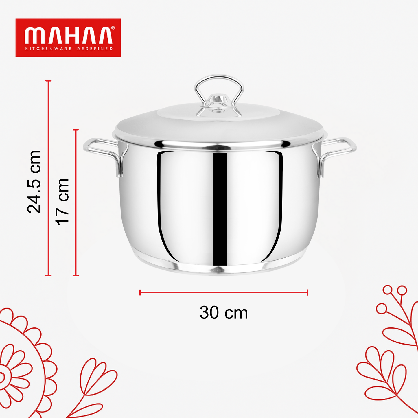 Avanti Cooking Pot / Biryani Pot - 304 Grade - Triply Bottom with Lid - Induction and Gas compatible (30% Off)
