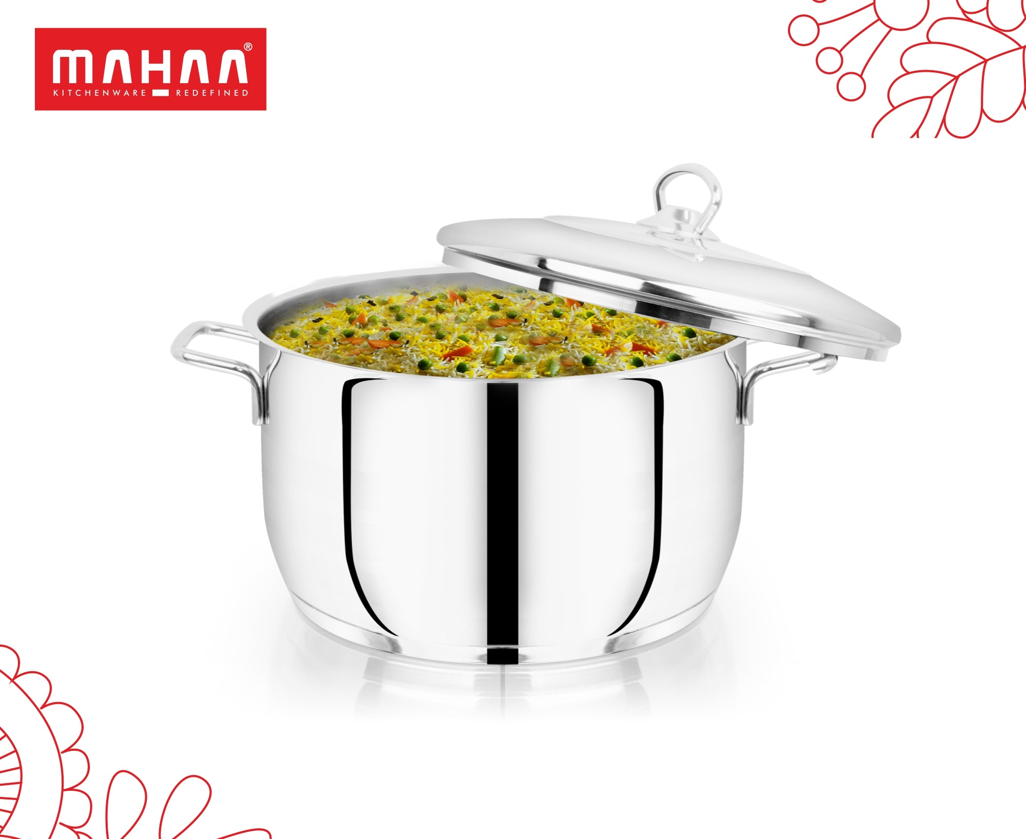 Avanti Cooking Pot / Biryani Pot - 304 Grade - Triply Bottom with Lid - Induction and Gas compatible (15% Off)