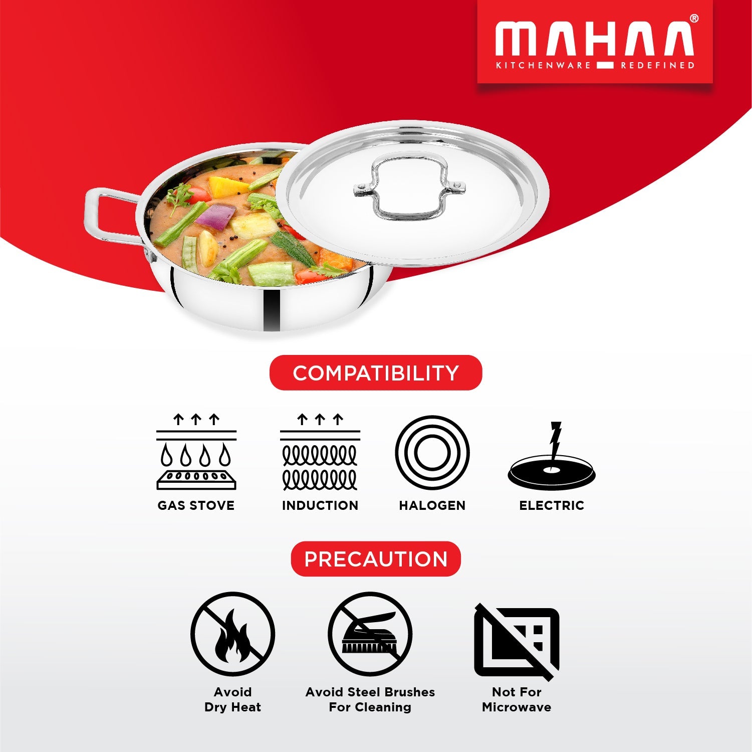 Mahaa offers #4: Avanti Kadai - Encapsulated Triply Bottom (2Ltr) MRP ₹ 1545+ Ragga Dinner Set (5 Pcs) MRP ₹ 490